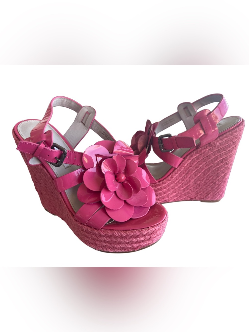 VERA WANG LAVENDAR Hot Pink Patent Platform Sandals w/ Flower-Size 6.5